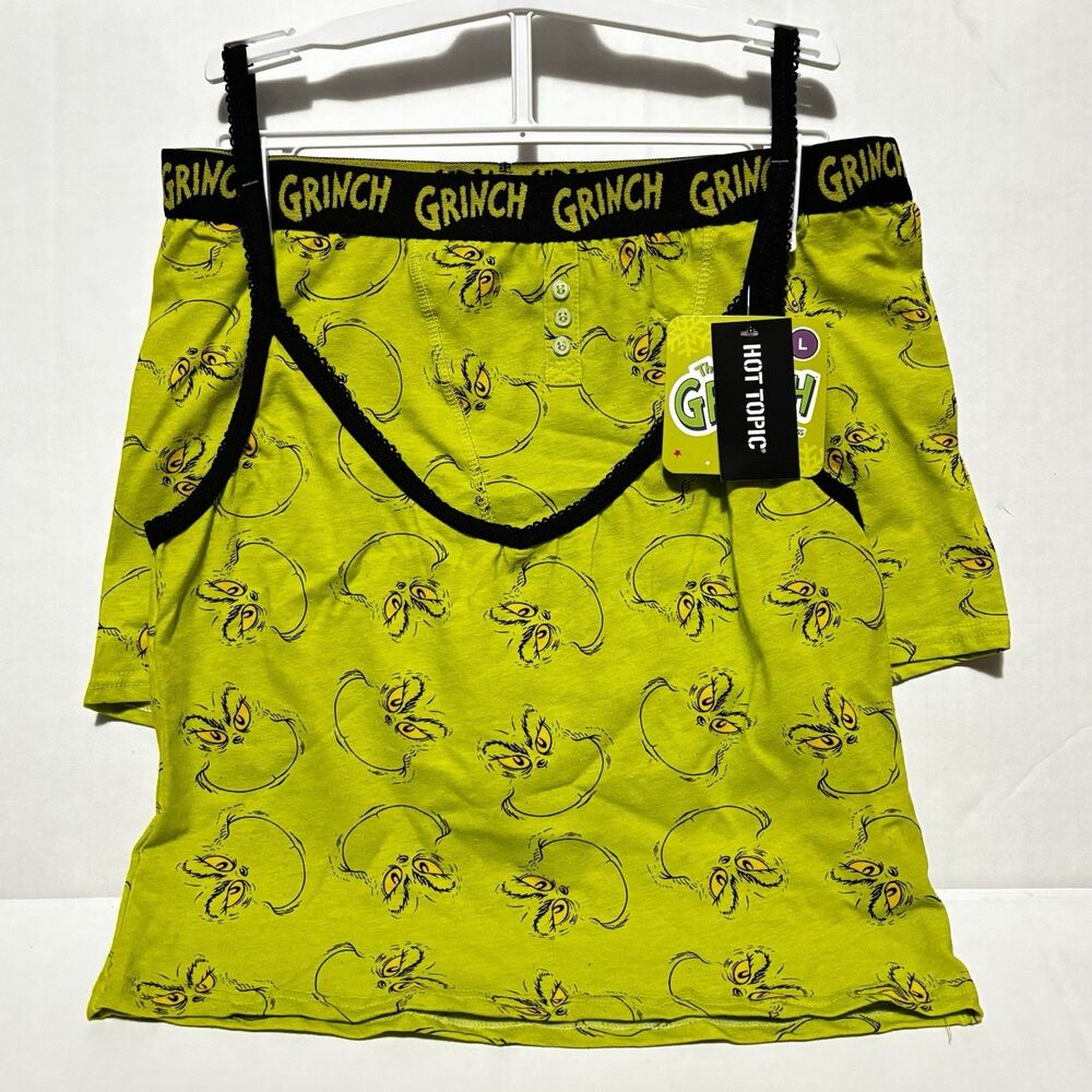 Grinch Smirk Women Tank & Boyshort Sleep Set Green Hot Topic Size Large NWT